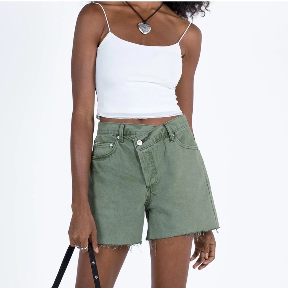 Princess Polly Sage Green Jean Shorts